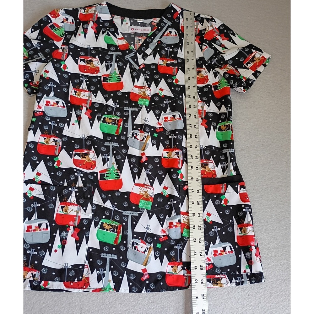 White Cross Medical Scrub Top Women's Size XS Christmas Cartoon Reindeer Holiday - Picture 3 of 10